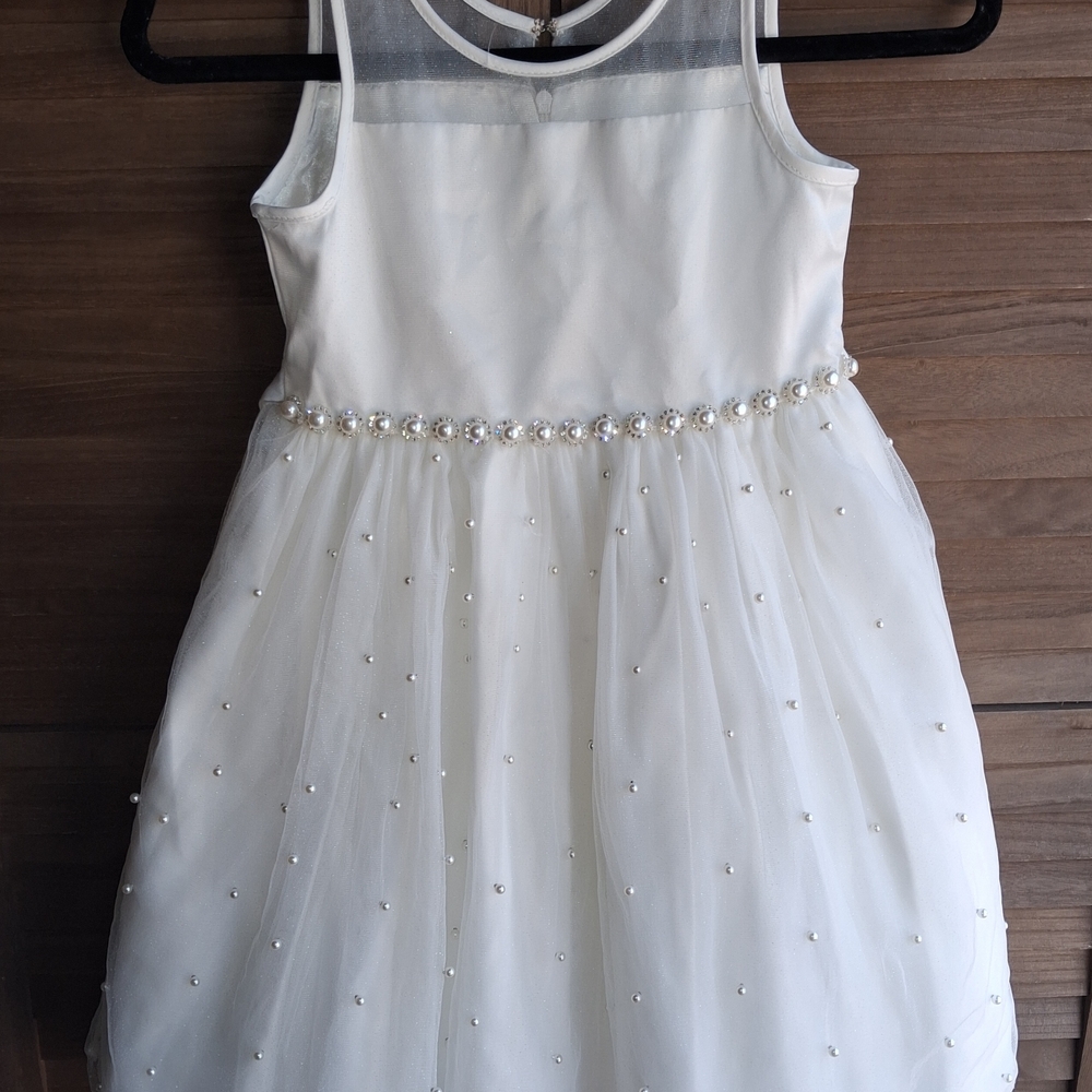 American Princess White Pearl-Embellished Girls' Formal Dress